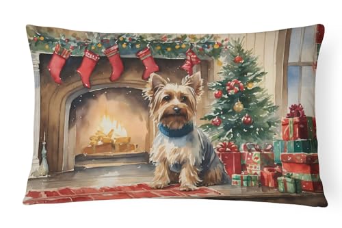 Caroline's Treasures DAC2755PW1216 Silky Terrier Cozy Christmas Throw Pillow Machine Washable, Indoor Outdoor Decorative Pillow for Couch, Bed or Patio, 12HX16W