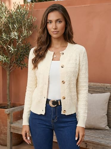 Image of Women's Long Sleeve Cropped Knitted Sweater Cardigan Button Down Open Front Knitted Shrug Sweaters