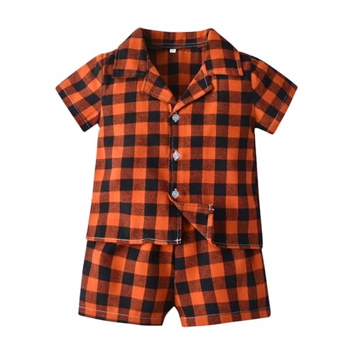 Toddler Plaid 𝐏ajamas Set 2 Piece Baby Boys Cute Lapel Short Sleeve Casual Cotton Matching 𝐏𝐣𝐬 - Main Image