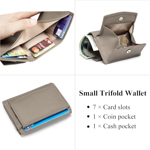 Image of Small Wallet Women Genuine Leather RFID Blocking Trifold Tiny Wallets with Snap Coin Pouch 7 Card Solts
