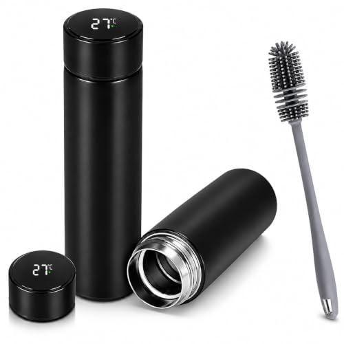 Image of DiCUNO Combo of Temperature Water Bottle 500 ml with Digital Display and Bottle Cleaning Brush, Stainless Steel Smart Water Bottle, Hot & Cold Vacuum Flask, Temperature Bottle for Gym Office Travel