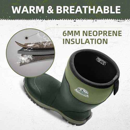 Image of Men's Waterproof Rubber Boots - 6mm Neoprene, 15 inch Shaft, Dual-Sole Anti-Fatigue Rain & Mud Boots for Farm & Wet Work, Fishing, Irrigation - Lightweight Soft Toe