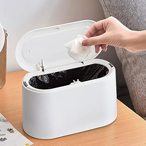 Mini Trash Can with Lid - Removable Small Garbage Can, Tiny Plastic Trash Bin, Pop Up Countertop Wastebasket, Counter Garbage Lint Bin for Bathroom,Office,Kitchen,Desk,Coffee Table (White) Cover
