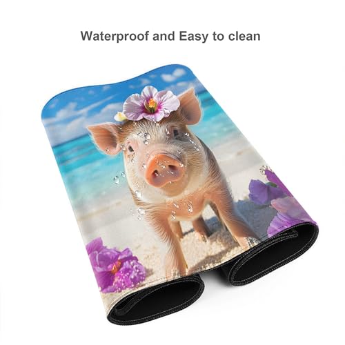 Image of Beach Pig Flower Extended Gaming Mouse Pad, with Stitched Edges Large Mouse Pad Desk Protector, Rubber Base Mousepad Keyboard Mouses Mat for Work Game Office Home- 32 inch X 12 inch Inch,E664