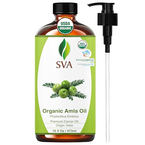 Image of SVA Organic Amla Carrier Oil, Huge Bottle, Large Size, 16 Fl Oz (473 ml) | Amla Oil for Hair Care, Scalp Care, Scalp Massage, Hair Oiling, Face Care, Skin Care, Body Massage & DIY Beauty Blends