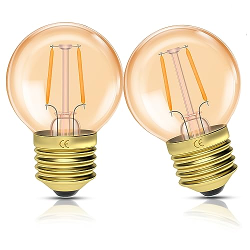 Klarlight E27 Vintage LED Filament Bulbs - Amber Glass Edison Screw Bulbs 1.5W (2200K Warm White) Decorative Golf Ball LED Lights Equivalent to 15W Incandescent, for Night Light Table Lamp, 2-Pack