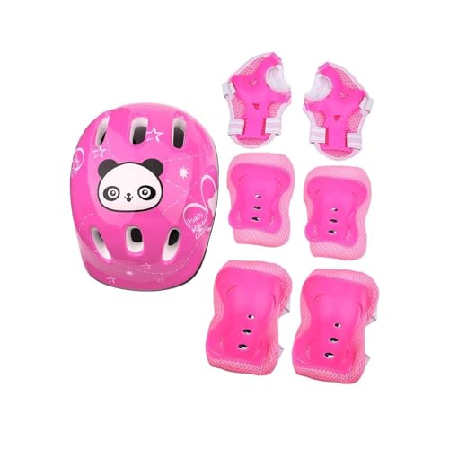 7Pcs Protective Gear, Kids Protective Gear Set Helmet Knee Supports Wrist Pads Elbow Protectors Skateboard Protective Gear with Adjustable Hook and Loop Straps Protective Gear for Kids(Pink)