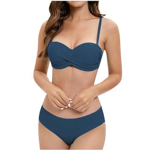 Bikini Sets for Women 2025 Push up Mid Rise 2 Piece Bathing Suit Solid Ruched Adjustable Straps Summer Beach Swimsuit