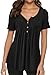 Women Shirts With Buttons Casual Summer Loose Tops and Blouses Short Sleeve Black M