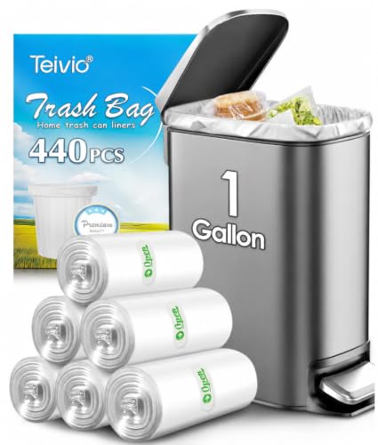 Teivio Small Clear Trash Bags 1 Gallon 440 Count Unscented Garbage Bags