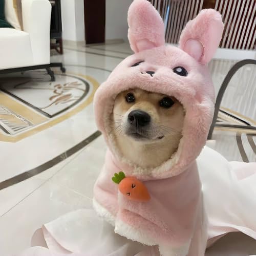 Dog Cape,Pet Clothing, Pet Winter Thickened Warm Clothes,Hooded Flannel Warm Blanket,Corgi,Teddy Fuzzy Little Quilt,Suitable for Cats, Dogs and Other Small Pets Pink (Large)