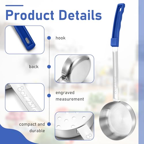 Teenyyou 8 Pcs Portion Control Serving Spoons Portion Scoops Cups Solid and Slotted Stainless Steel Ladle Spoon for Food, Serving Utensils Set for Parties (Dark Blue,8 oz) by Teenyyou - Image 3