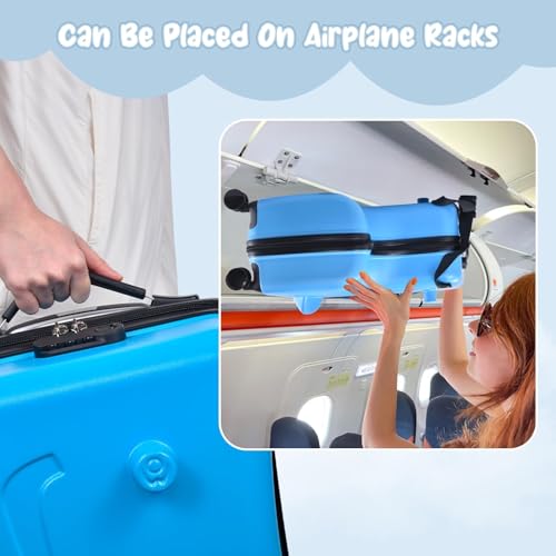 20 Inch Kid's Ride onTravel Suitcase, Rolling Luggage with Wheels Carry Trolley Luggages with Password Lock, Children's Ride On Trolley for Children's Day Gift, Festival Gift (Blue)2