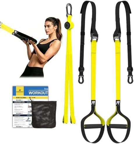 RHINOSPORT Schlingentrainer, Sling Trainer mit Türanker für Zuhause | Hochdichtes Polyester, Extra-Grip Gummi-Griffe, verstellbare Länge bis 3 m, nur 1,2 kg, Klimmzüge, Dips, Ruder