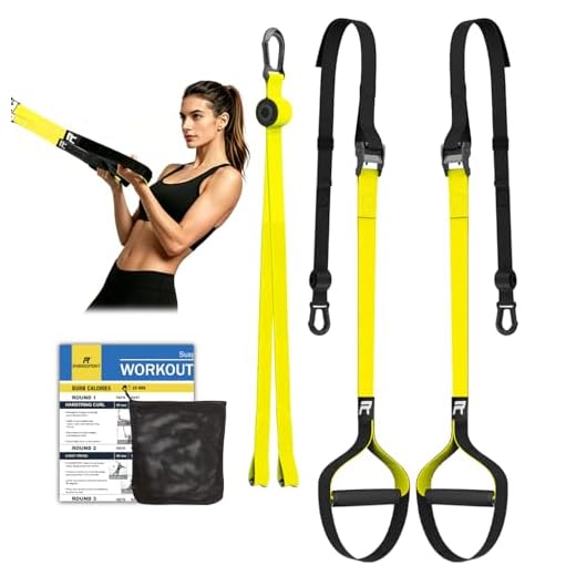 RHINOSPORT Juego de Entrenamiento de suspensión con Anclaje para Puerta Ajustable para Gimnasia en casa Adecuado Amarillo