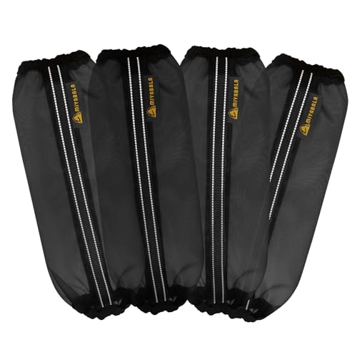 Image of Fly Boots for Horses Set of 4,Universal Size Fine Mesh Horse Fly Boots with Built-in Metal Support,Fly Leggings for Horses with Fleece Trimming and Reflective Webbing (Black)