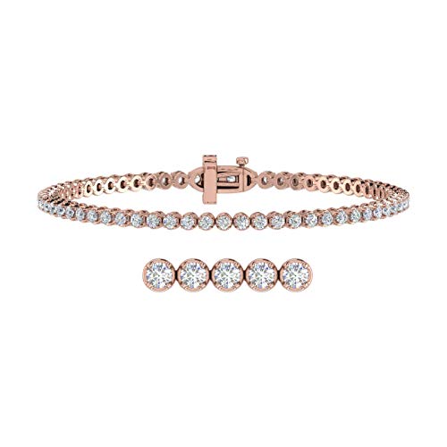 Image of 1 to 6 Carat Prong Set Round Cut Natural Diamond Tennis Bracelet for Women in 14K Gold (7 Inch) (I1-I2 Clarity)