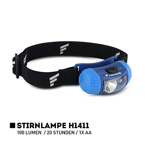 Preisvergleich Produktbild Favour Outdoor Stirnlampe LED Kopflampe IPX4 wasserdicht, Verstellbarer Leuchtkopf, Rotlicht für Nachtsicht, leicht & kompakt, ideal für Sport und Freizeit, inkl. Batterie