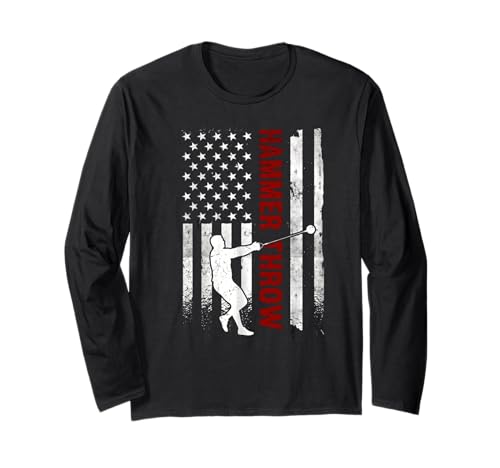 Hammer Throw American Flag Distressed USA Patriotic Long Sleeve T-Shirt