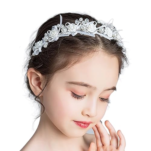 IYOU Fermaglio Fiori per Copricapo a Forma di Principessa Bianco con Perle e Cristalli, Accessorio per Capelli da Sposa e Ragazza.
