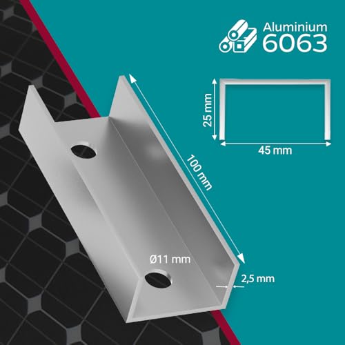 VOOXA Aluminium C Profilverbinder 45x25x100mm passend für PV Schienen 40x40mm, Schienenverbinder zur Montage von PV Photovoltaik Solarmodul Aluminiumprofilen (4 Stück)