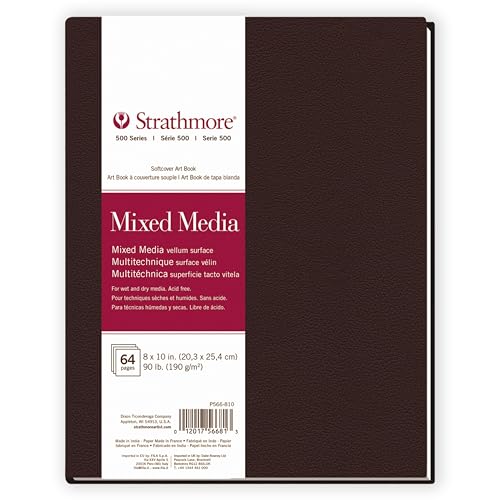 Image of Strathmore 500 Series Mixed Media Paper Art Book, Matte Brown Soft Cover Binding, Natural White, 32 Sheets, 8x10 inch