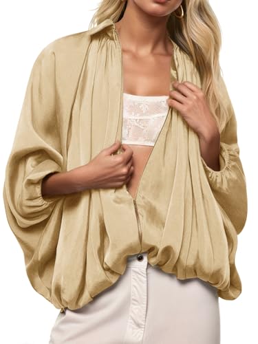 Tankaneo Womens Bomber Jackets Oversized Batwing Sleeve Zip Up Puffed