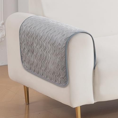 Image of HOKIPO Premium Velvety Quilted Sofa Armrest Covers (Pack of 2)- Anti-Slip, Washable Arm Cover, 'Softline Quilted Series' | Arctic Grey (AR-6321-DGRY*2)
