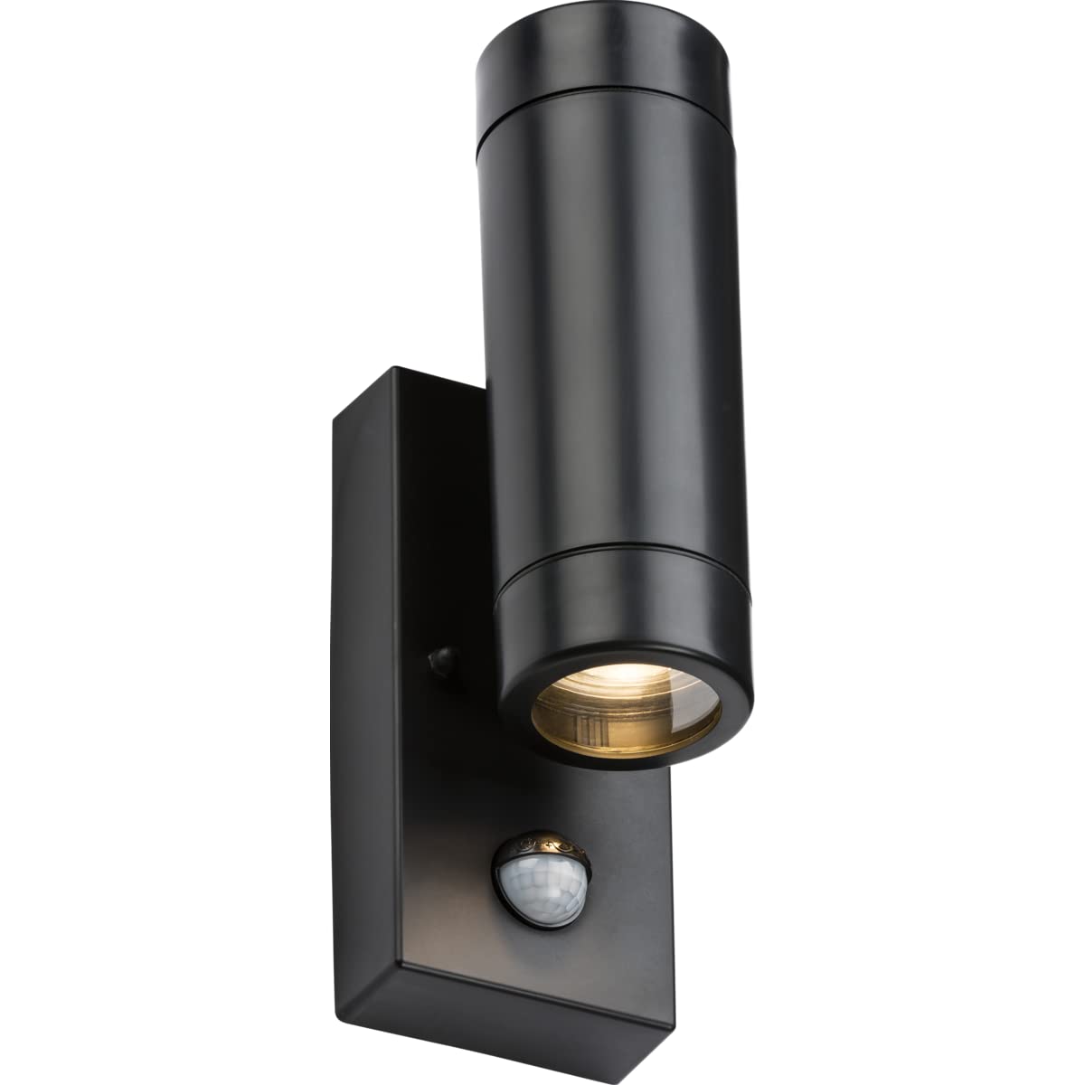 Eamon - 230V IP44 GU10 Polycarbonate Up/Down Wall Light with PIR - Black