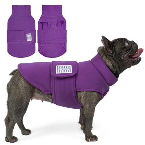 cyeollo Dog Fleece Sweater Turtleneck Coat with Adjustable Strap, Purple S