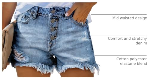 Image of onlypuff Women Denim Shorts Ripped Mid Waisted Jean Shorts with Pockets