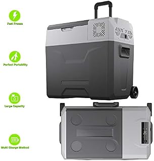 TechClic Portable Cooler Freezer/Refrigerator Cooler AC/DC Compressor Electric Cooler Trolley Wheels for Truck