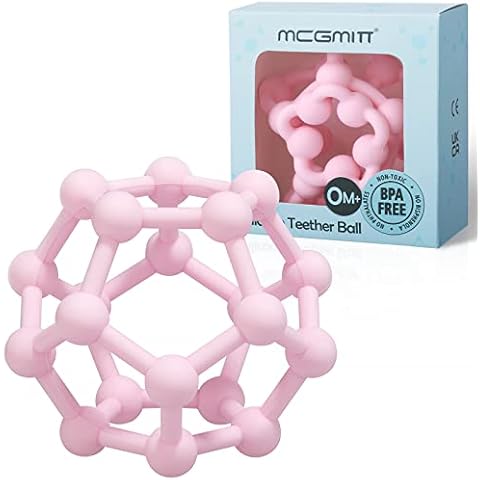 MCGMITT Sensory Baby Ball Teething Toy for 0-12 Months Babies and Toddlers to Grasp and Chew, Soft Silicone Baby Teether Balls Newborn Gifts for 0 Month+, BPA-Free, 10cm (Pink) Cover