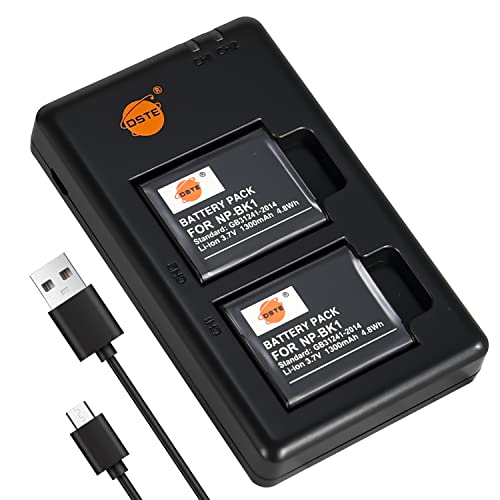 DSTE 2PCS NP BK1 (1300mAh/3.7V) Batería Cargador Compatible para Sony DSC S950,DSC S980,DSC W180,DSC W190,DSC W370
