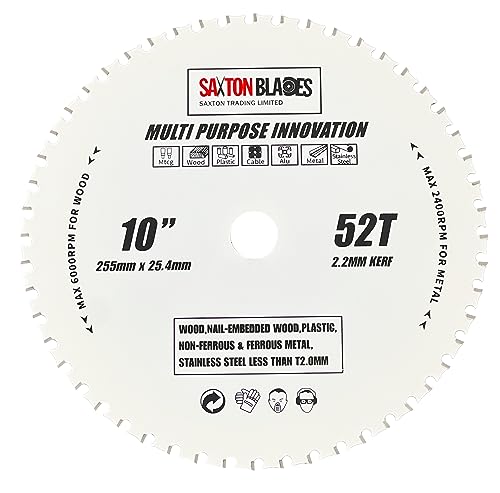 TCT25552TMPT254B Saxton TCT Multi Purpose Innovation Circular Saw Blade 255mm x 52T X 25.4mm Bore Wood and Metal fits Evolution
