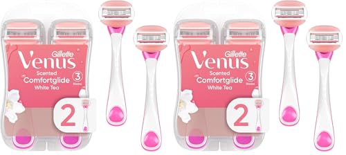 Gillette Venus ComfortGlide Disposable Razors for Women, 2 Count, White Tea Scented Moisture Bars for a Smooth Shave (Pack of 2)