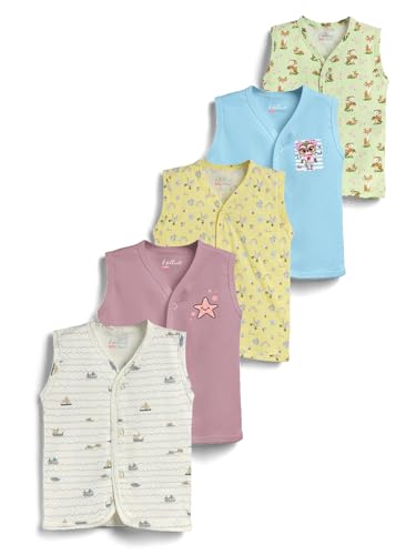 Image of HELLCAT 100% Cotton Front Open Jhabla Vest & T Shirt for Babies - Pack of 5 (Unisex,Sleeveless)
