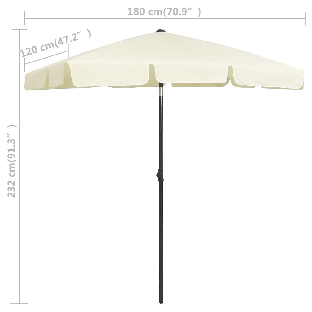 Parasol plażowy w kolorze piaskowo-żółtym, 180 x 120 cm, odporny na działanie promieni UV, z mechanizmem przechylania, na plażę i do ogrodu, wykonany z poliestru o