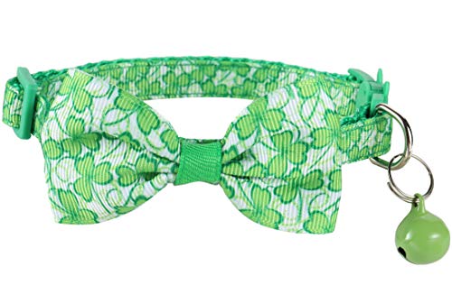 Shamrock Cat Collar Bowtie, St Patricks Day Kitten Collar Breakaway with Bell