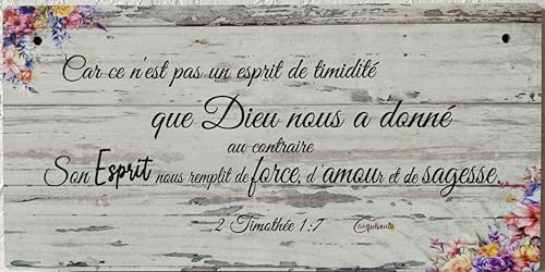 Tableau en bois verset biblique Force Amour Sagesse décoration chrétienne