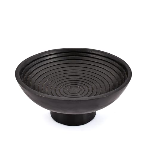Cuenco de pan y fruta minimalista en madera de mango negro para decoración 2