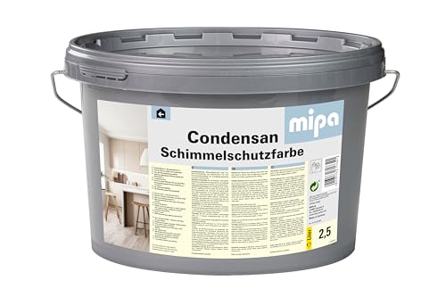 MIPA Condensan Schimmelschutzfarbe 2,5L – Weiß Matt | Anti-Schimmel Farbe für Innen | Feuchtraumfarbe für Bad & Keller | Atmungsaktive Innenwandfarbe