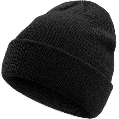 Beanie for Women Men Unisex Beanies Winter Thick Knit Soft Warm Hat Cosplay Halloween Party Costume (US, Alpha, One Size, Black)