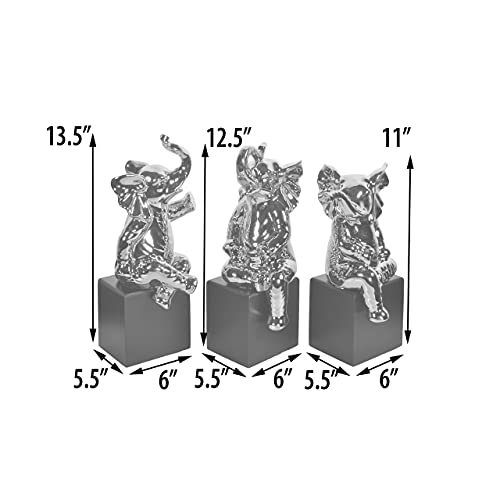 Set de 3 Estatuas de Elefantes de Cerámica con Acabado Cromado Plateado miniatura 6