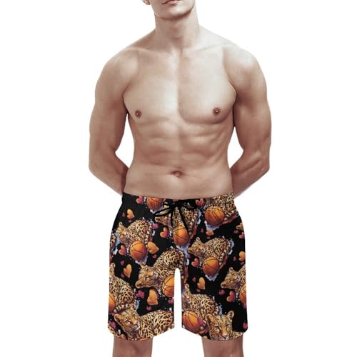 Funny Leopard Basketball Men's Swim Trunks Quick Dry Board Shorts Hawaiian Beach Shorts With Pocket3