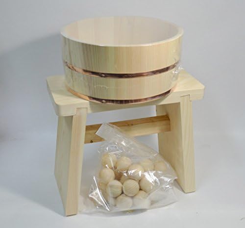 Hinoki Pure Wood Large Size Bath Stool & Bucket with Hinoki Balls Spa Set