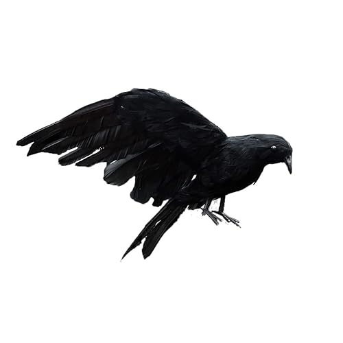 Cuervo negro de Halloween realista hecho a mano con plumas para decoración de jardín, pájaros, cuervo
