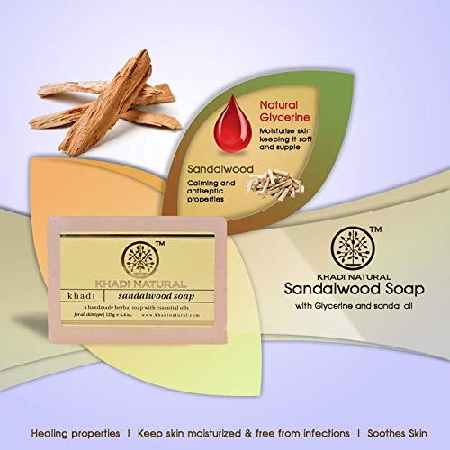 Image of Khadi Natural Ayurvedic handmade bath soap 125g Each SANDALWOOD Soaps Pack of 5