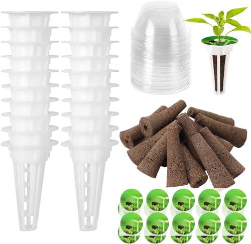 DECYOOL Tuinzaadpods, 148 stuks hydrocultuur pods kit: Grow Anything Kit met 36 kweekmanden, 36 kweeksponzen, 36 kweekkoepels, 40 pod-etiketten