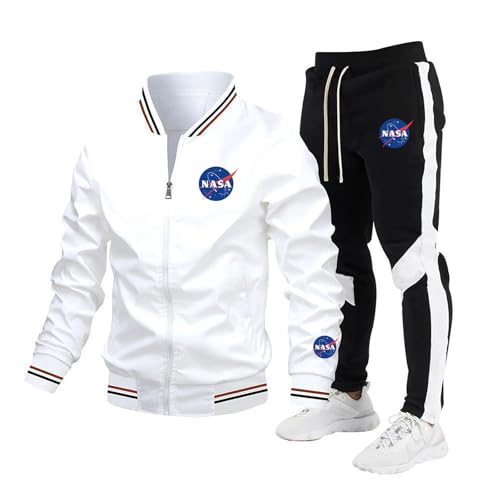 ARMAAN Tuta Uomo Completa 2 Pezzi con Giacca Sportiva a Collo Alto e Pantaloni Jogging, Abbigliamento Sportivo Casual con Tasche per NA-sa, Completo Fitness e Running,White-x_l